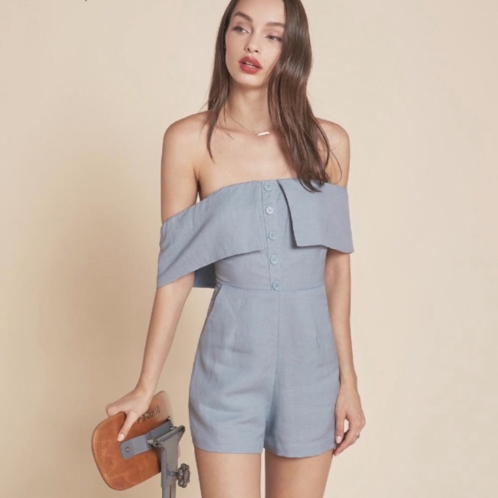 🆕 Reformation Frankie Romper blue linen new 4